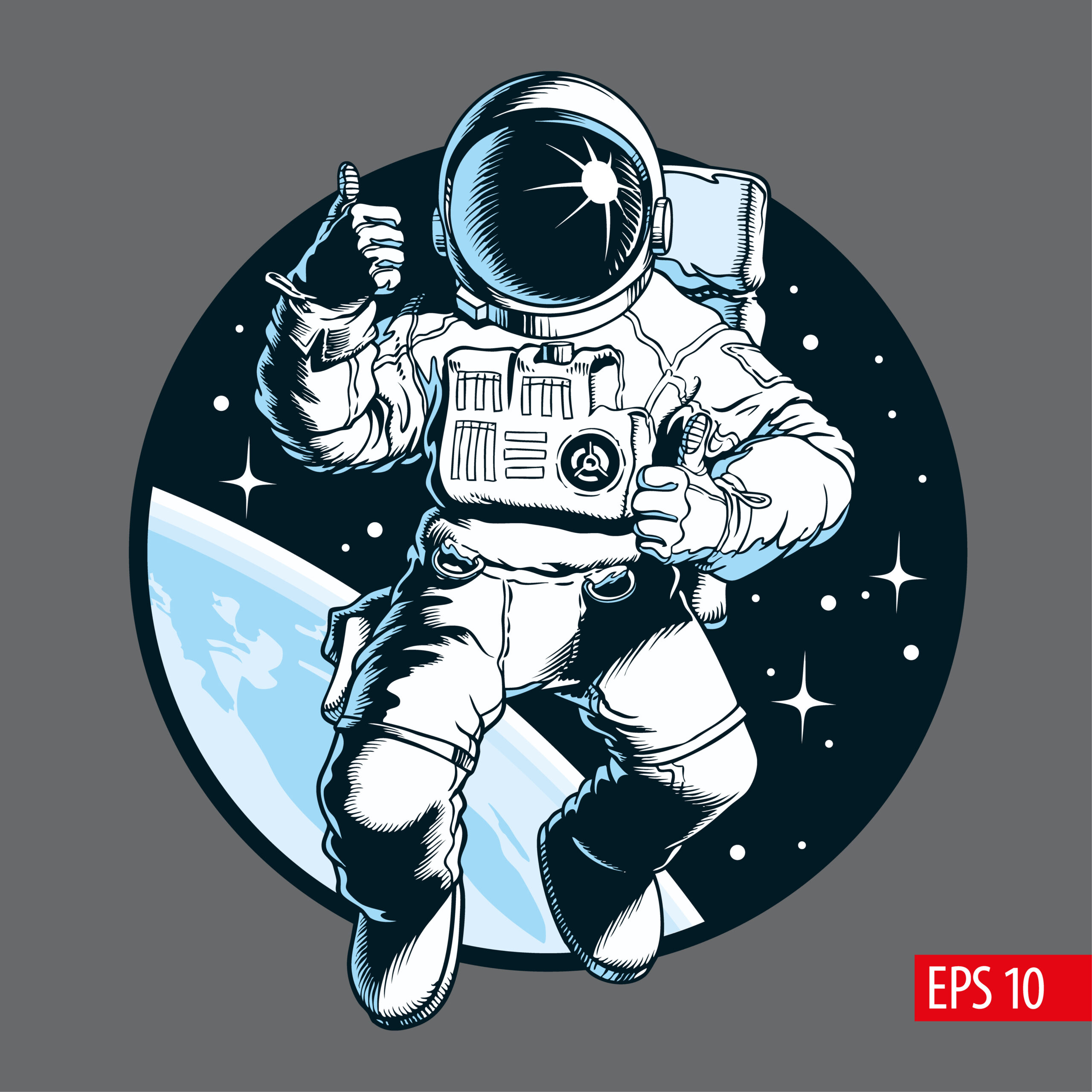 Astronaut in space. Thumb up. Space tourist. Vector illustration